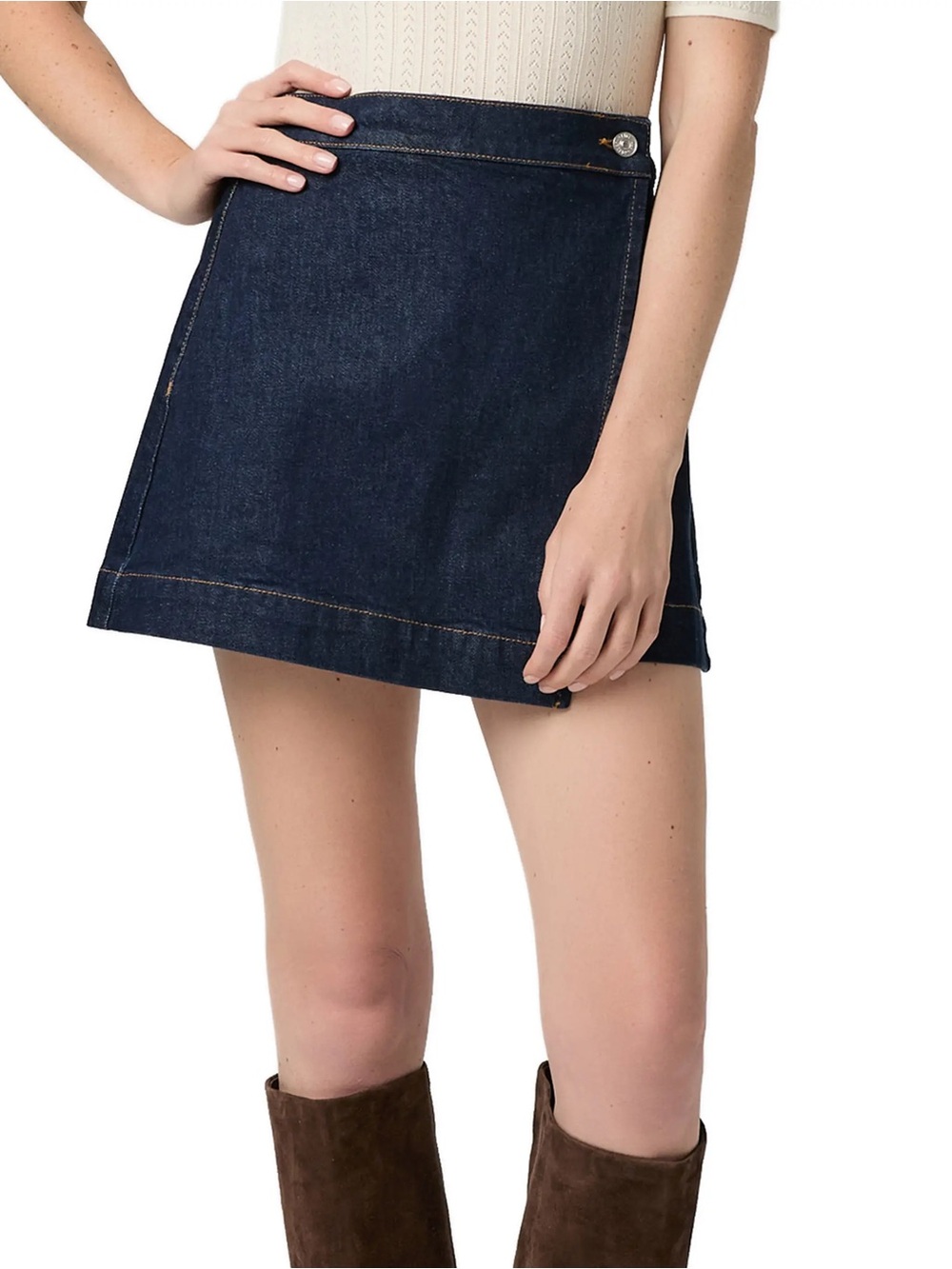 PAIGE Aven Wrap Denim Miniskirt in Zamora dark wash asymmetrical size 29